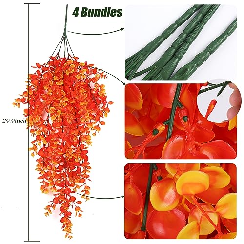 RECUTMS 4Pcs Fall Artificial Flowers Hanging Eucalyptus Leaf Plants 29.9 in - color: Gold