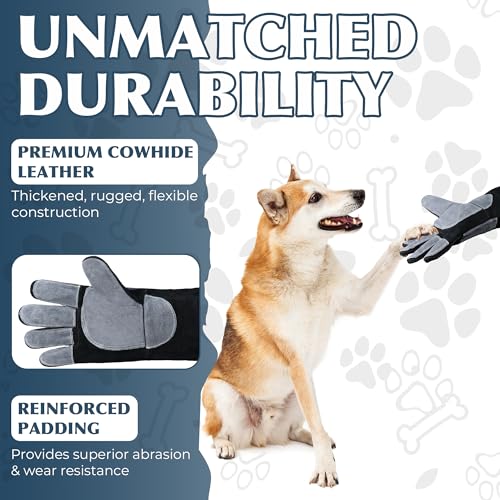 HANDLANDY Animal Handling Gloves, Bite Proof for Cat Dog Handling - color: Black Gray, size: 24 Inches