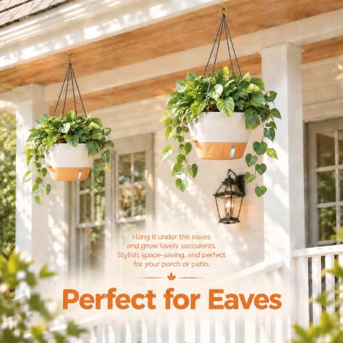 ZMTECH Large 12Inch Self Watering Hanging Planter, Water Window & Chain - color: White
