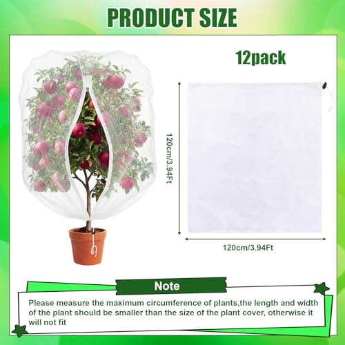 SATINIOR 12 Pcs Bird Netting for Garden 4 x 4 ft Garden Netting Plant Insect Mesh Bags Bush Net Cover with Drawstring Zipper for Blueberry Tomato Strawberry Plants Protection from Insect Squirrel - size: 4 x 4 ft