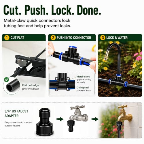 5/16" Drip Irrigation System 65 ft with 16-Pcs 360° Adjustable Copper Nozzles, Automatic Misting Watering System for Garden, Raised Beds, Greenhouse (65ft+16 nozzles) - size: 65ft+16 nozzles