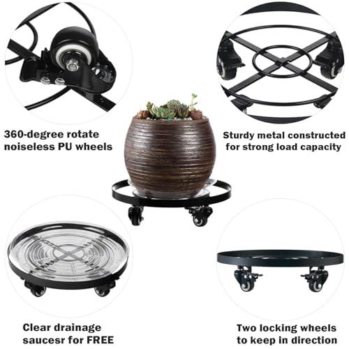 2 Packs Extra-large Metal Plant Caddy 15 Inches Plant Dolly with Wheels Heavy-Duty Rolling Plant Stand with Casters for Indoor Outdoor Wheeled Plant Pot Mover Rollers, Black - color: Black, size: 15"/ 2 packs