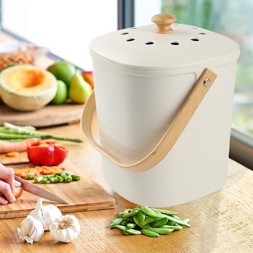 Compost Bin, LALASTAR Compost Bin Kitchen Counter with Lid, Made of Sustainable Bamboo Fiber, Odorless Indoor Compost Bin, 1 Gallon, Cream, Square - color: Cream-Square