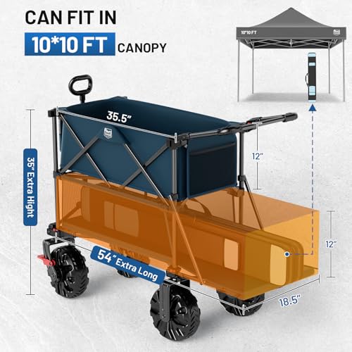 TIMBER RIDGE Push & Pull Double Decker Wagon, 400L Capacity & 450lb Load - color: Blue, size: With Push Handle