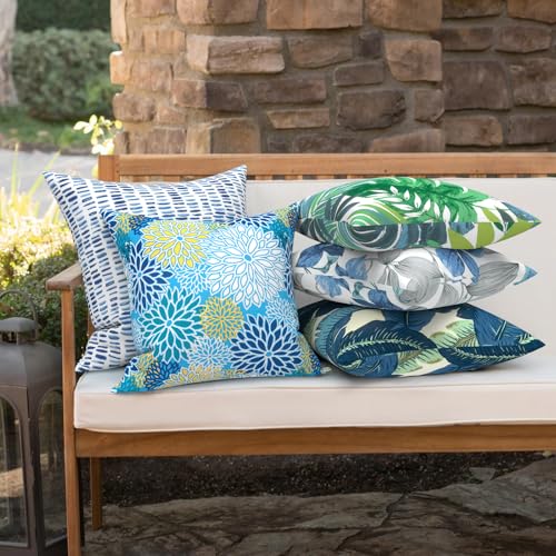 Outdoor 16x16 Inch Throw Pillow Covers Set of 2, All Weather Square Pillow Cases, Covers ONLY, Patio Cushion Pillow of Home Furniture Use, Dahlia Blue - color: Dahlia Blue, size: 16" x 16" (Pack of 2)