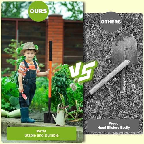 Small Shovel 43.3Inch Durable Metal Shovel for Digging Small Spade Shovel Garden Shovel for Gardening Digging Camping Farming and Outdoors, Orange - color: Orange