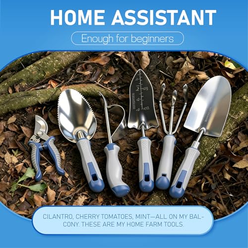 8 PCS Gardening Tools Set with Ergonomic Handles, Heavy Duty Garden Tool Kit with Storage Bag, Rust-Resistant Gardening Supplies for Women and Men, for Digging, Planting, Weeding and Pruning
