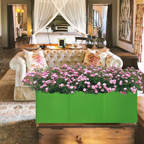 2 Pack Plant Grow Bags, 3 Divided Grids Fabric Raised Planting Bed Rectangle Raised Vegetable Planter Garden Planting Grow Pot Outdoor Planter Box for Vegetables, Flowers, Plants (Green, 120x40x40cm)