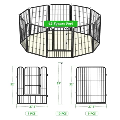 Decorative Black Metal Fencing Garden Fence with Gate, 23ft(L) 32in(H) 10 Fence Panels No Dig Fence Rustproof Animal Barrier Fence Temporary Dog Panels Fencing Outdoor - size: 23ft-32"H(9 Panels+1 Gate)