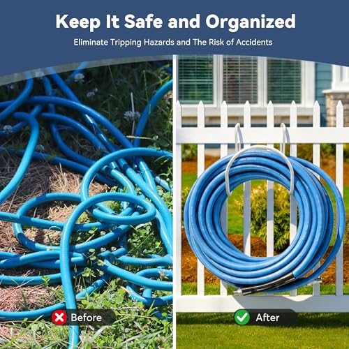 Heavy Duty Garden Hose Holder for Fence, Fits 2" Railings, White