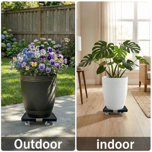 7-15 in Rolling Plant Caddy with Wheels for Indoor Outdoor Pots Black Patio