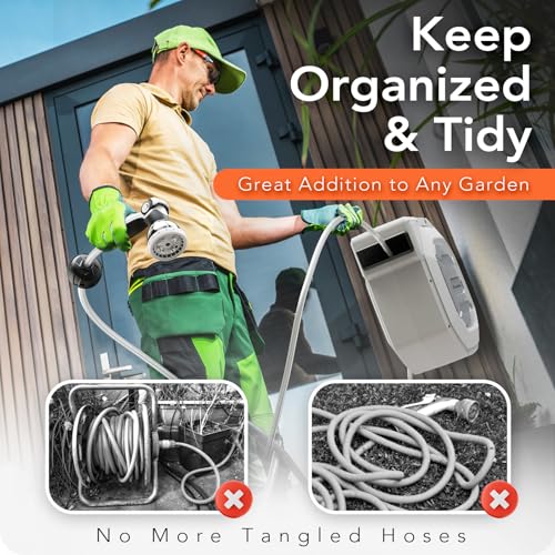 5/8" x 100 ft Heavy Duty Retractable Garden Hose Reel Grey - color: Grey, size: 5/8" 100 FT