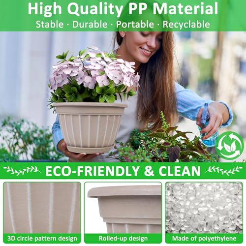 10 Inch Plant Pots,4 Pack Flower Pot,Planters Pot with Drainage Hole - color: Beige, size: 10 inch-4 pack