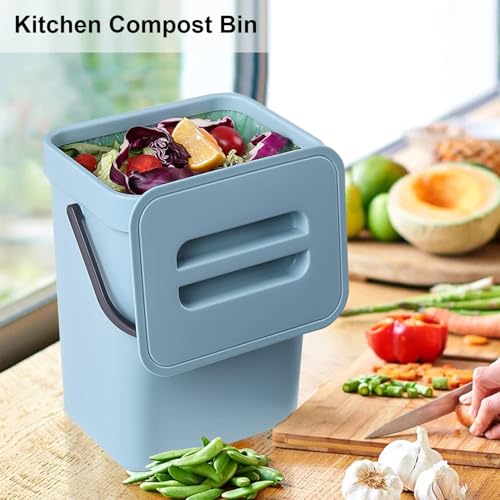 LALASTAR Compost Bin Kitchen, Small Compost Bin for Kitchen, Countertop Compost Bucket with Lid, Odorless Hanging Trash Can for RV/Office/Dog, Mini Food Waste Bin for Countertop, 3L/0.8 Gal, Blue - color: Blue, size: 3L-Lift
