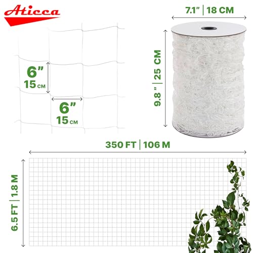 ATICCA 6.5x350 FT Heavy Duty Trellis Netting, 6-Inch Mesh, White Polyester - size: 6.5x350ft Polyester Trellis Netting