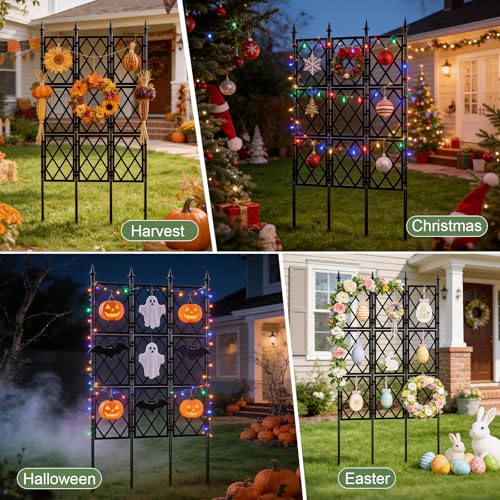 63 Inch Black Metal Pipe Garden Trellis Support Fence Frame for Climbing - color: Black