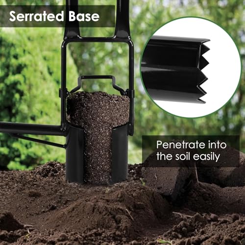 Long Handle 5-in-1 Bulb Planter Tool – 37.4" Ergonomic Garden Digger, Weeder & Soil Remover, Stainless Steel Hole Digger for Planting Tulips, Dahlias, and Bedding Plants, Includes Gloves & Brush
