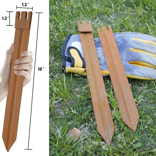 45PCS Brown 10inch Metal Landscape Edging Stakes, No Installation Rustic Heavy Duty Metal Edging Stakes for Landscaping Large Yard/Project - color: Brown-45PCS