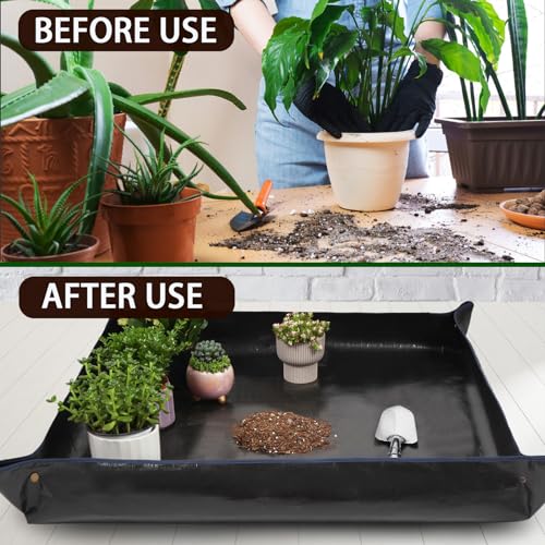 26.8" x 26.8" Plant Repotting Mat Waterproof Transplanting Mat Indoor Succulent Potting Mat Portable Gardening Watering mat Square and Foldable Garden mat - color: Black, size: 26.8 in x 26.8 in (Square)