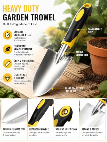 Garden Hand Trowel, Heavy Duty Stainless Steel Shovel for Planting (Wide Trowel) - color: Wide Trowel
