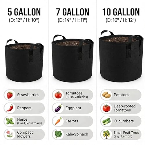 5 Gallon Grow Bags, Heavy Duty Fabric Pots with Handles for Vegetables - color: Black, size: 5 gallon