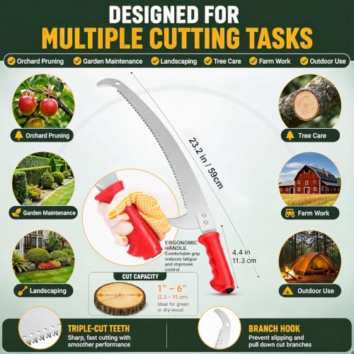 Chumia 21 Inch Curved Blade Pruning Saw, Tree Trimming Hand Saw for Yard