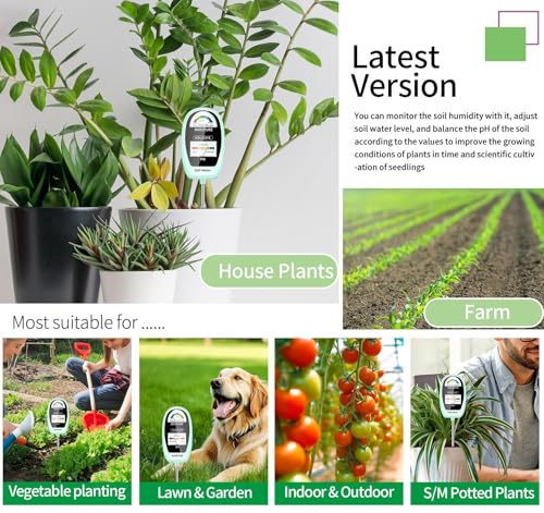 HSLGOVE Soil Test Kit, 2-in-1 Soil Moisture Meter/Soil PH Meter, Dual Screen Soil Tester, Soil Moisture Meter for Plants Watering/Gardening for Lawn,Farm Indoor&Outdoor Use-Lime Green