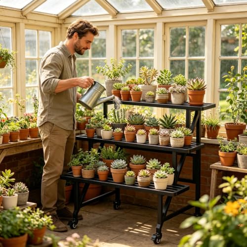 Metal Plant Stand with Wheels, 3-Tier Plant Rack - color: 3-Tier