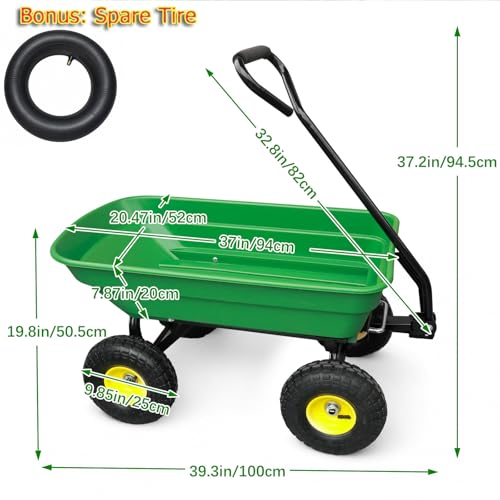 Heavy-Duty Garden Cart Wagon Steel Frame 350 lb Capacity,Quick-Release Dump - color: Green, size: Medium