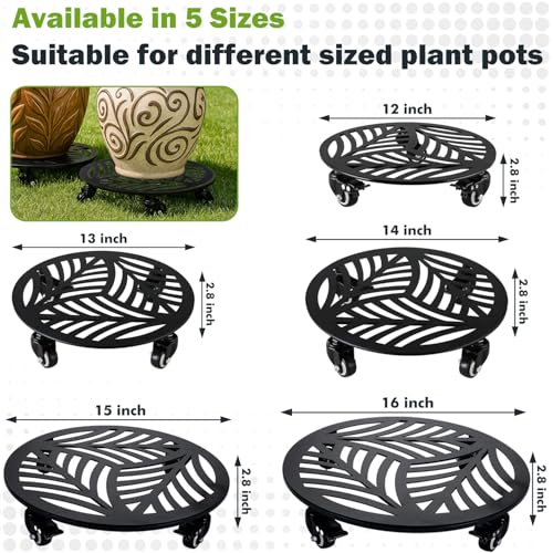1 Pack 16 inches Extra-Large Metal Plant Caddy with Wheels Heavy-Duty Iron Rolling Plant Stand with Casters Indoor Outdoor Wheeled Plant Roller Base Pot Movers Plant Dolly Coaster Trolley Black - size: 16"