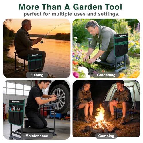 Garden Kneeler and Seat - Extra Wide Thick EVA Pad, Heavy Duty Foldable Garden Bench Holds 350lbs, 2-in-1 Gardening Stool with Detachable Tool Bags, Gardening Gifts for Women, Men & Seniors - color: Black & Green