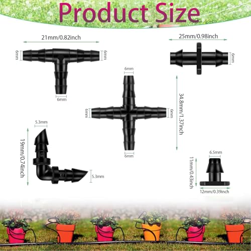 300Pcs Irrigation Fittings Kit Barbed Connectors 1/4Inch Tubing