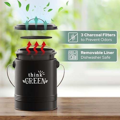 Barnyard Designs 1.2 Gallon Kitchen Counter Compost Bin with Lid (Black) - color: Black