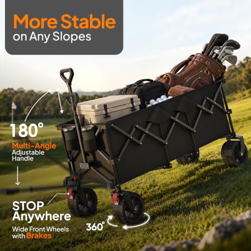 Originsure 300L Beach Wagons Carts Foldable with Big Wheels, 560lbs, Black - color: Black