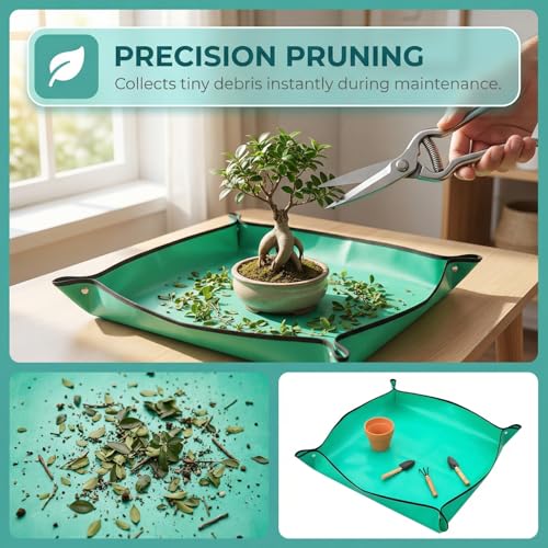 Repotting Mat for Indoor Plants, Waterproof Foldable Gardening Mat with Corner Loops, Portable Plant Potting Tray for Succulent & Bonsai Care(33 * 33cm) - size: 33*33cm
