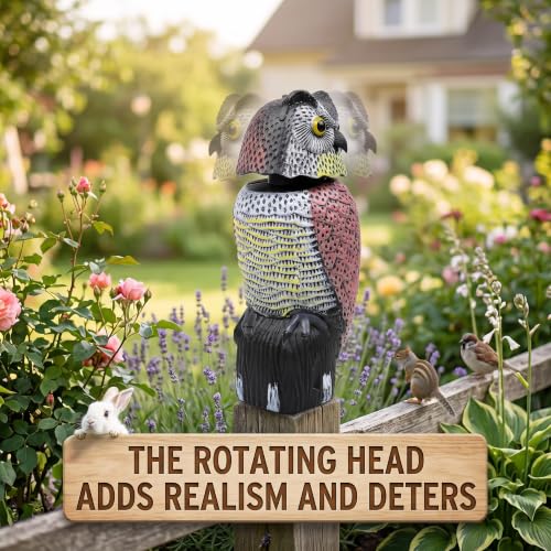 Owl Decoys To Scare Birds Away Scarecrow Fake Owl Rotating Head 16", 2Pk