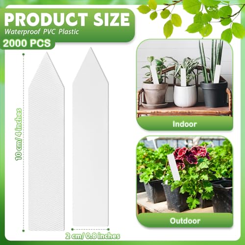 Geetery 2000 Pcs Plastic Plant Labels 4'' Garden Plant Markers Nursery Name Tags Waterproof Pot Label Stakes Planting Sticks for Seeds Summer Outdoor Indoor Garden Flowers(White) - color: White