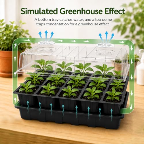 Gardzen 5 Pack Seed Starter Trays with Vented Domes 75 Cell Black - size: 15-Cell Black 5-Pack