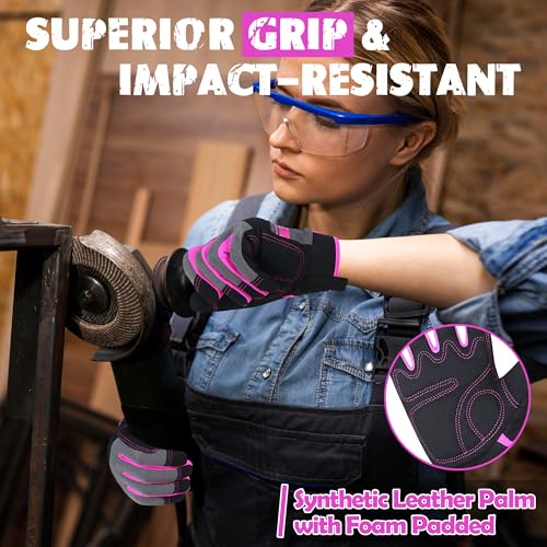 Work Gloves Women, Safety Work Gloves Touchscreen Working Glove for Mechanic, Gardening - color: Pink, size: Small