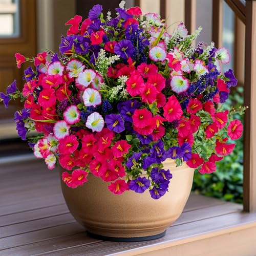 AXYLEX Artificial Morning Glory Outdoor, 16 Bundles Fake Flowers (Multi 3) - color: Multi16pcs - White+red Pink+purple+lavander