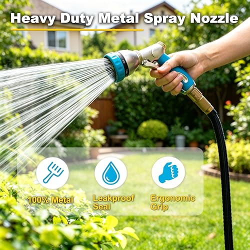 FANHAO Metal Garden Hose Nozzle Heavy Duty, 8 Spray Patterns, High Pressure - color: Blue