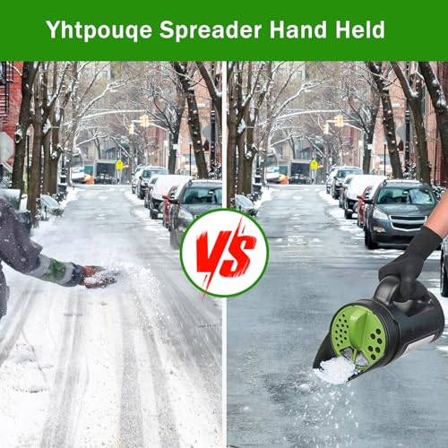 Yhtpouqe Hand held Spreader, Seed Spreader for Ice Melt, Grass Seed, Fertilizer Lawn and Garden. Multiple Adjustable Opening Sizes for Salt,Ice Melt, Up to 80 Oz