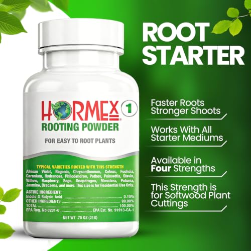 Hormex Rooting Hormone Powder #1 - Fast Roots for Tender Plant Cuttings - color: A) #1 For Delicate Easy to Root Plants
