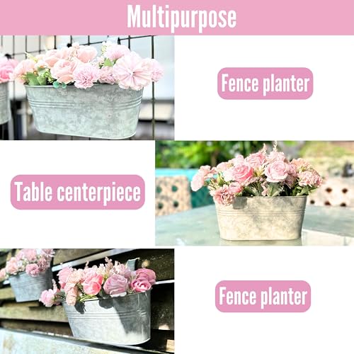 LaLaGreen Deck Rail Planter (15 in, 4 Pack) Silver Metal Flower Pots - size: 15" (38cm) x 4 Pack