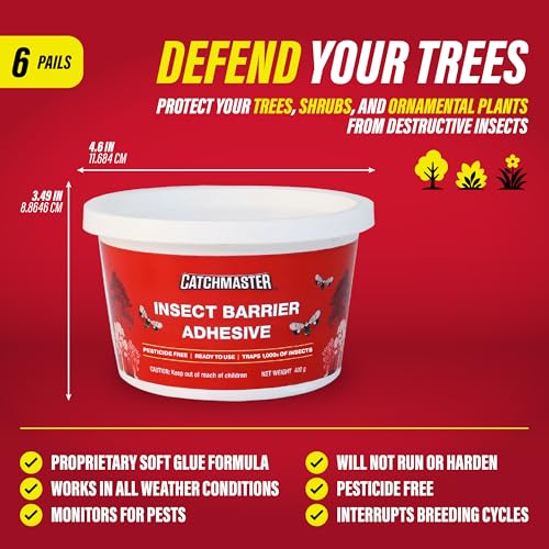 Catchmaster Tree Banding Insect Barrier 6Pk, 15oz Pails, Lanternfly & Ant Traps, Outdoor Adhesive Crawling Insect Trap to Protect Trees, Fruit & Plants - size: 6 Tubs