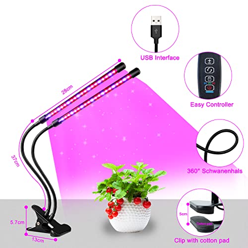 Grow Lights for Indoor Plants, Full Spectrum Dual-Head Clip Plant Lights - size: Red+Blue-2 Head 2 Pack