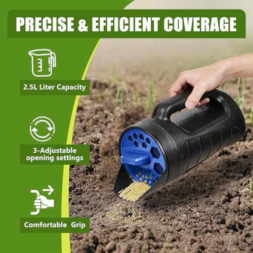 ZXJ 3 Adjustable Handheld Seed Shaker – Hand Spreader - 90oz Capacity Multi-Purpose Spreader for Fertilizer, Grass Seed, Ice Melt & Lawn Care - Blue - color: Blue