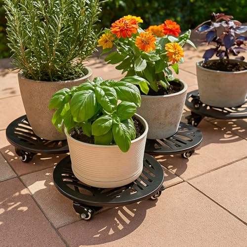 2 Packs Large Metal Plant Caddy with Wheels 13” Heavy-Duty Iron Wheeled Rolling Plant Stands with Casters Indoor Outdoor Plant Pot Roller Base Plant Saucer Movers Black, Strong Load Capacity - size: 13"