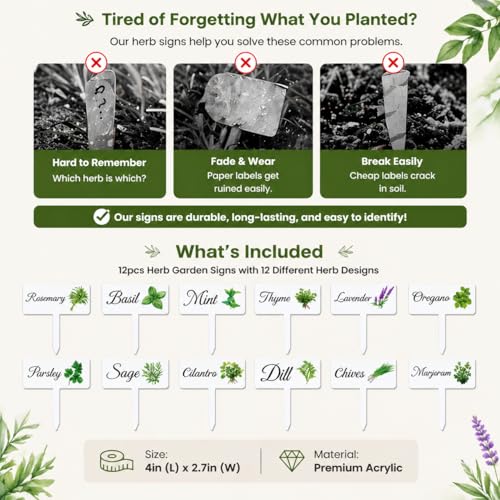 Acrylic Plant Labels 12 Styles with Herb Names for Garden Herbs - color: White, size: 2.7 x 4 inch
