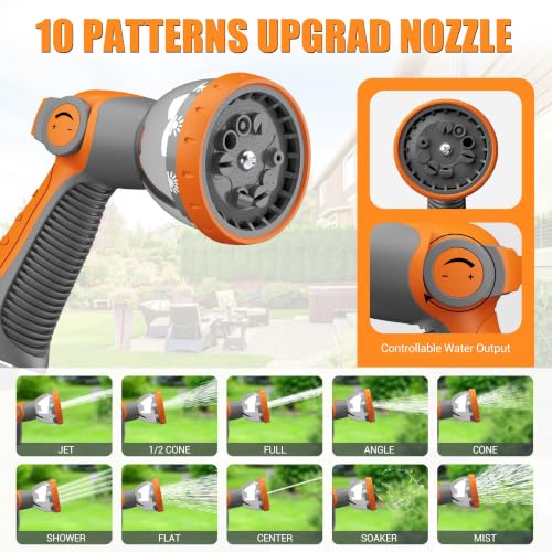 Retractable Garden Hose, 5/8" x 75 ft Wall Mounted Garden Hose Reel with 10-Pattern Hose Nozzle, Heavy Duty Water Hose Any Length Lock,Slow Return System,180°Swivel Bracket - color: Orange, size: 5/8" × 75 ft